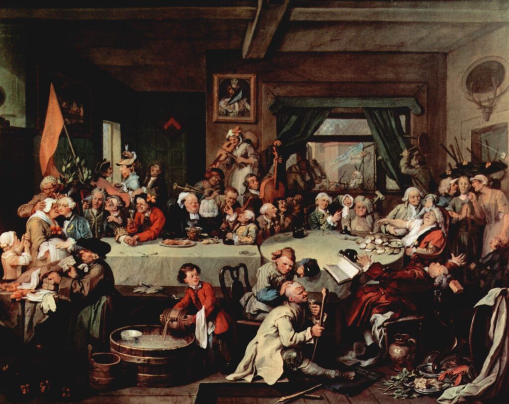 An image of the painting 'An Election Entertainment' by William Hogarth